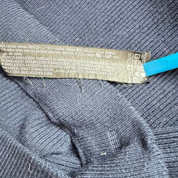 Zara Knit Ribbed Sweater Pants Large Petite Navy Wide Leg Loungewear Boho Preppy - Picture 7 of 9